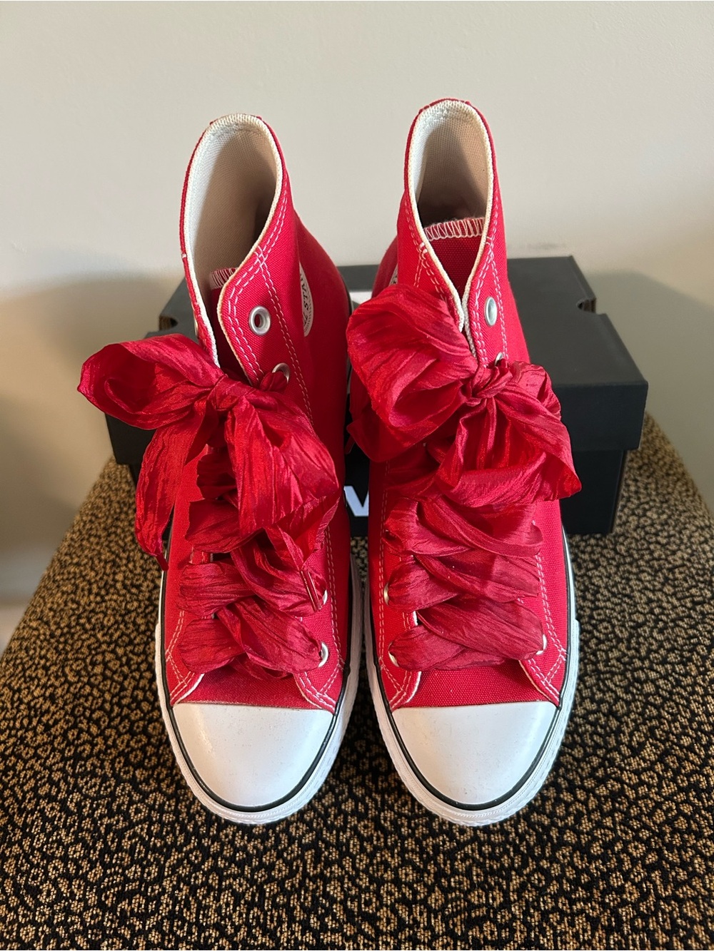 NEW Red High-Top Canvas Converse AS Platform with Bonus Ribbon Laces